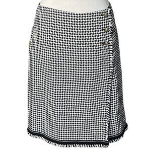 Talbots Designer Houndstooth Fringe Faux Wrap Pencil Skirt Size 16 NEW!!!